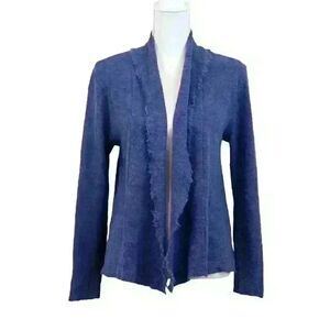 BLUSBAR Blue 100% Merino‎ Wool Open-Front Cardigan w/Fringe, Size Small